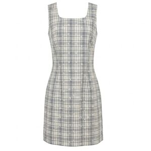 Newport News Plaid Square Neck Eyelet Tank Dress